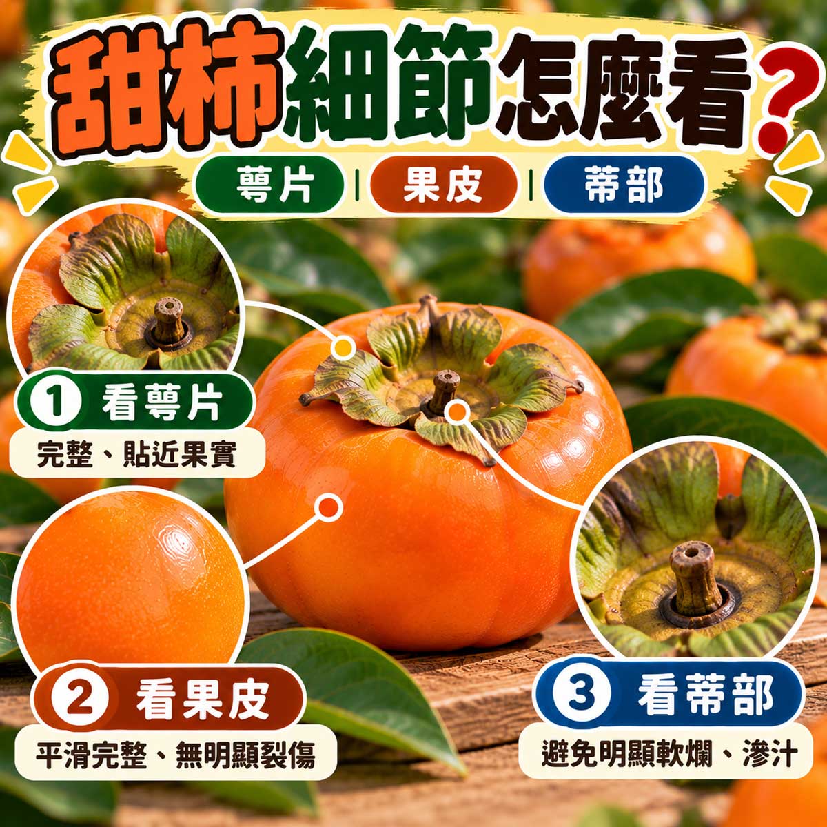 甜柿萼片果皮與蒂部完整度挑選細節