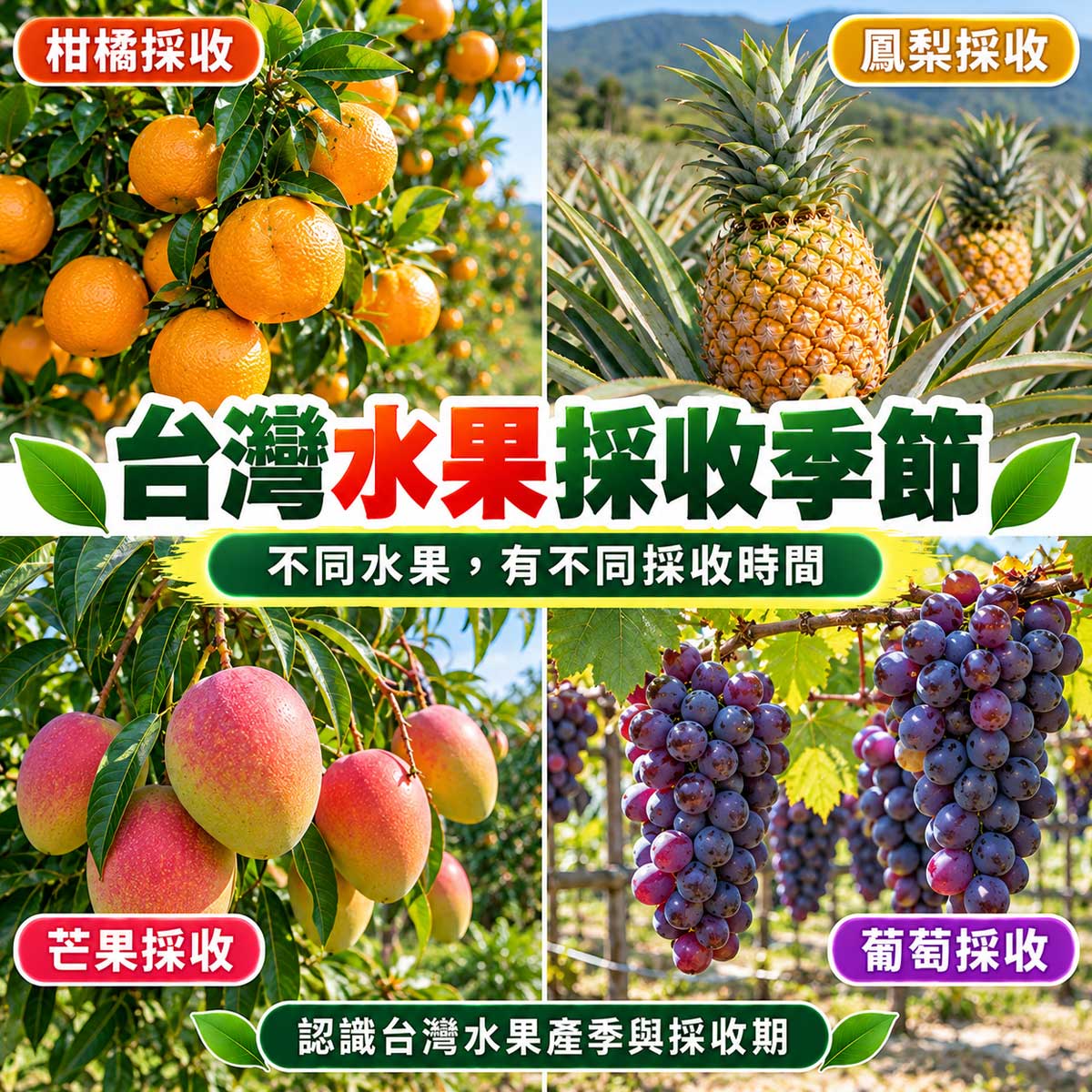 台灣水果不同產地與時節採收的示意圖