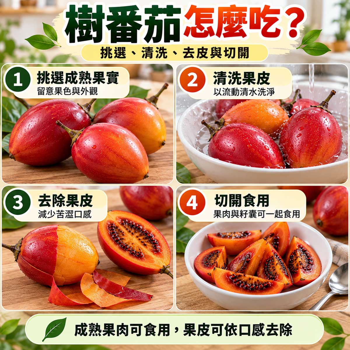 樹番茄怎麼吃？成熟果實挑選、流動清水清洗、去皮與切開食用四步驟