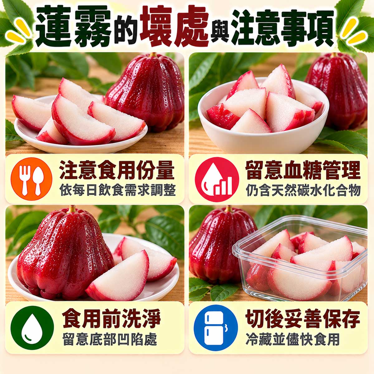 蓮霧食用注意，份量、血糖、底部凹陷清洗與切後冷藏