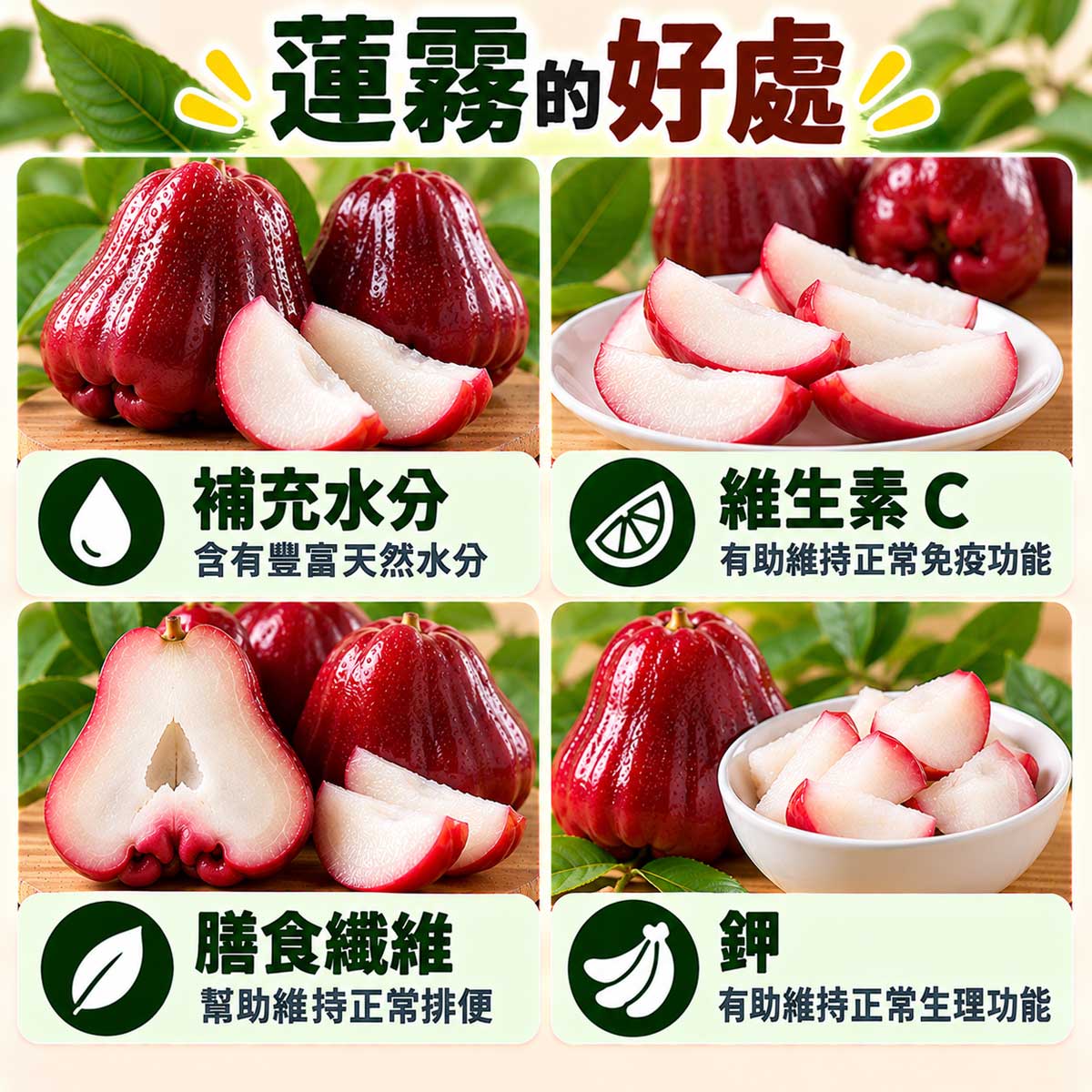 蓮霧4大營養重點，水分、維生素C、膳食纖維與鉀