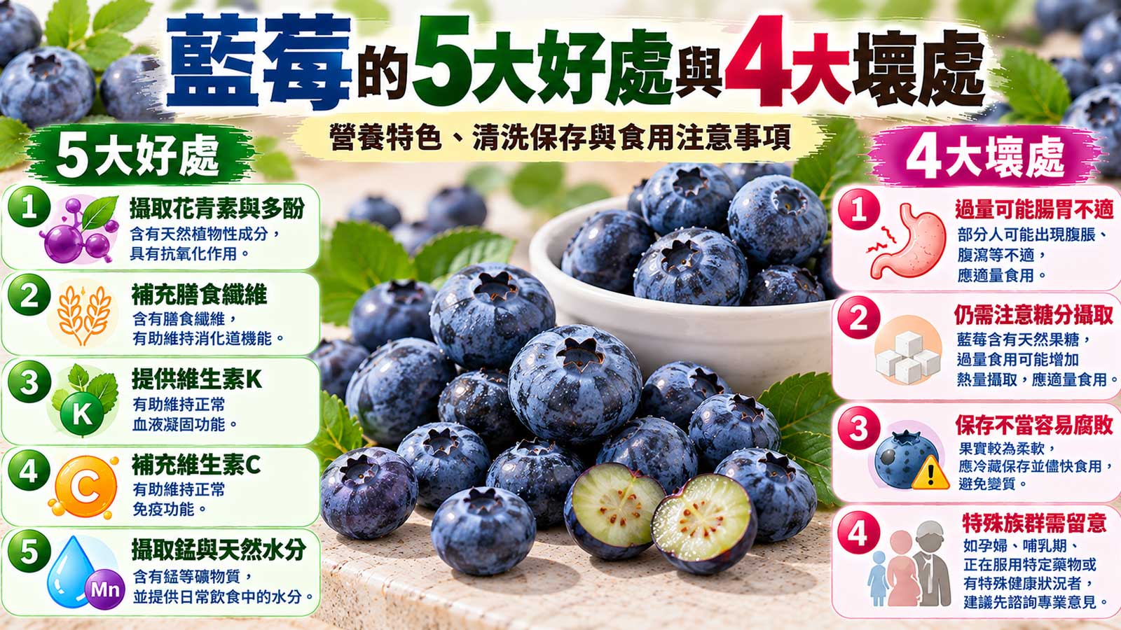 藍莓的5大好處與4大壞處及食用注意事項，新鮮藍莓營養與食用風險