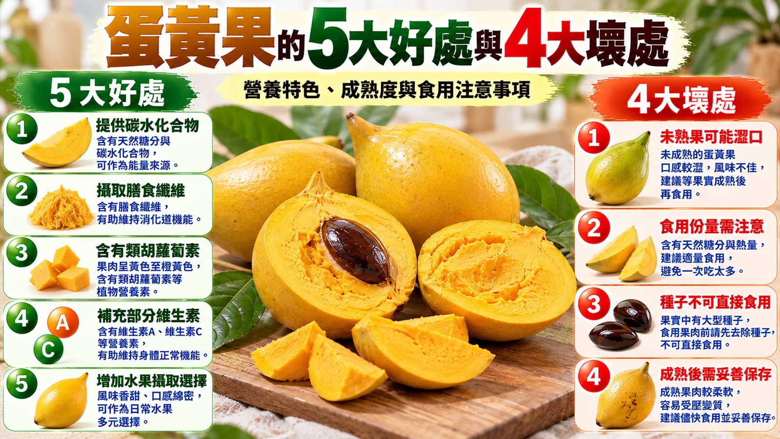 蛋黃果的5大好處與4大壞處及食用注意事項，金黃色蛋黃果與橙黃色粉質果肉