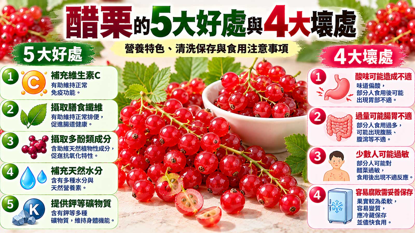 醋栗的5大好處與4大壞處及食用注意事項,紅醋栗營養與食用風險