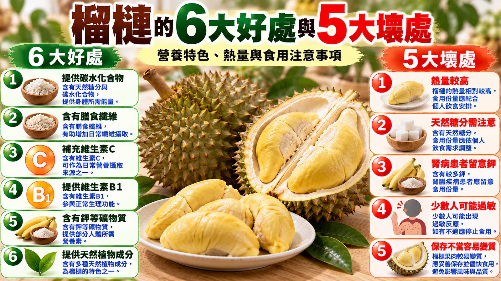 榴槤的6大好處與5大壞處及食用注意事項，尖刺榴槤外殼與金黃色果肉