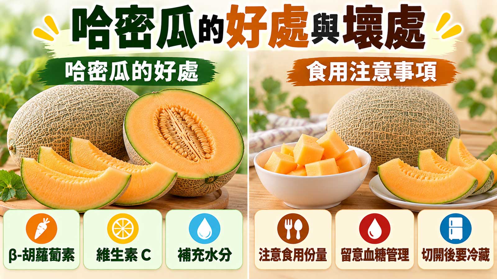 哈密瓜的好處與壞處,網紋果皮、橙色果肉與食用提醒