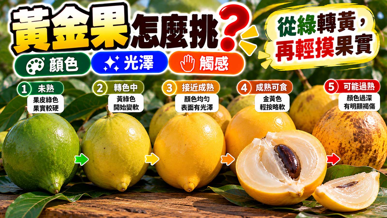 黃金果果皮轉黃軟硬度與成熟度挑選封面
