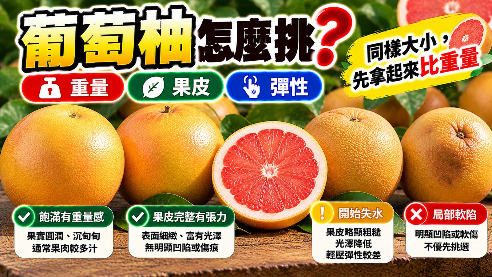 葡萄柚果形果皮重量彈性與新鮮度挑選封面