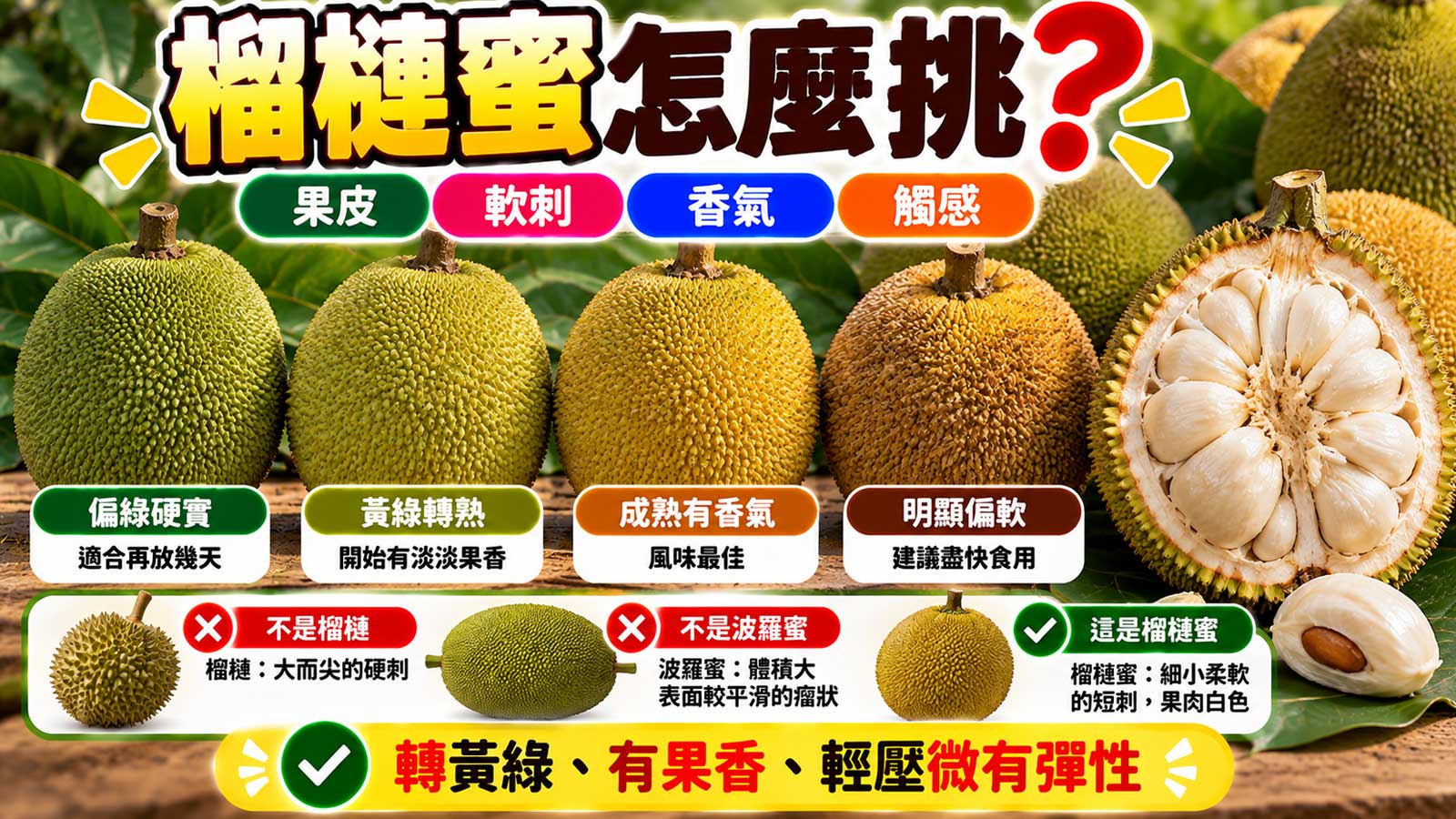 榴槤蜜黃綠轉色密集柔軟細刺香氣與觸感挑選封面