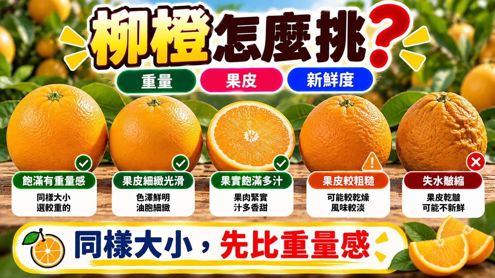 柳橙甜橙柳丁重量果皮與新鮮度挑選封面