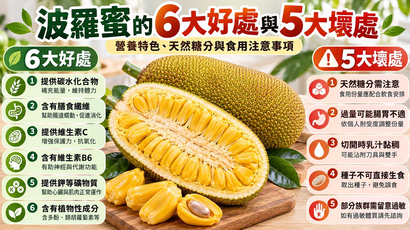 波羅蜜的6大好處與5大壞處及食用注意事項，完整波羅蜜與金黃色果苞