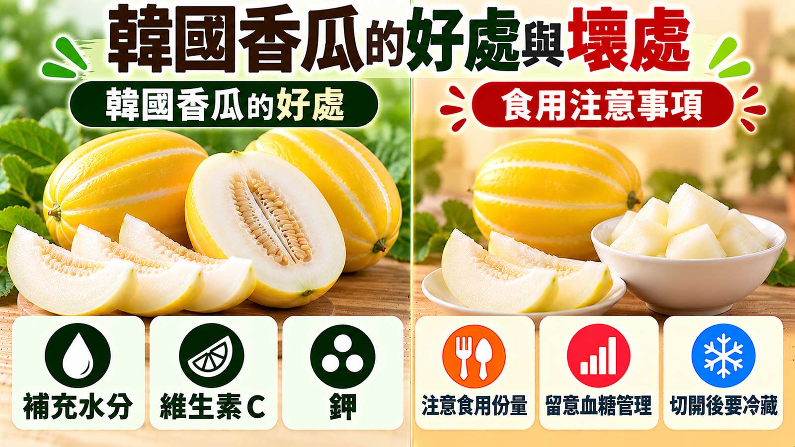 韓國香瓜的好處與壞處，黃皮白紋、白色果肉與食用提醒