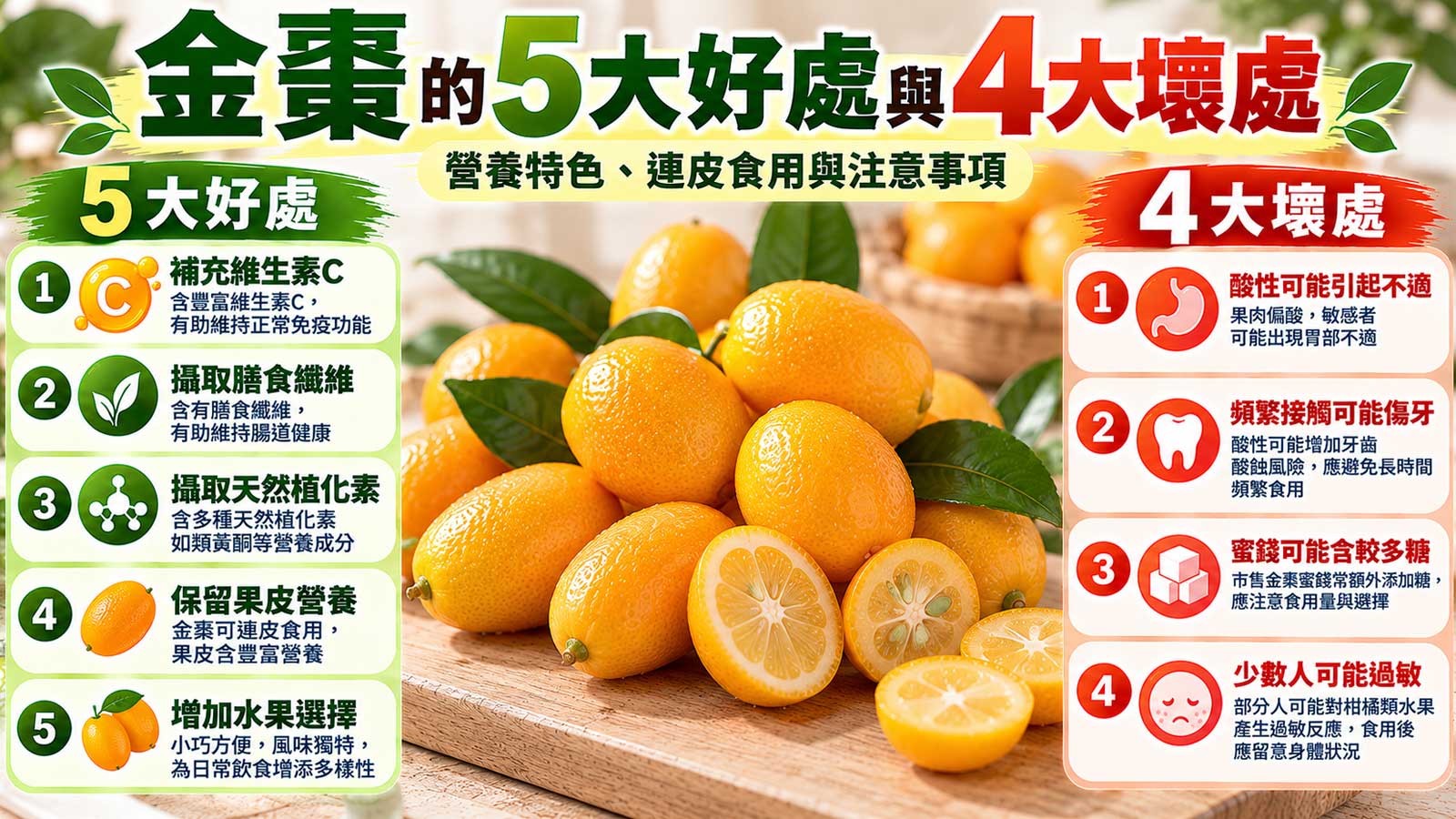 金棗的5大好處與4大壞處及食用注意事項，宜蘭金棗營養與風險比較