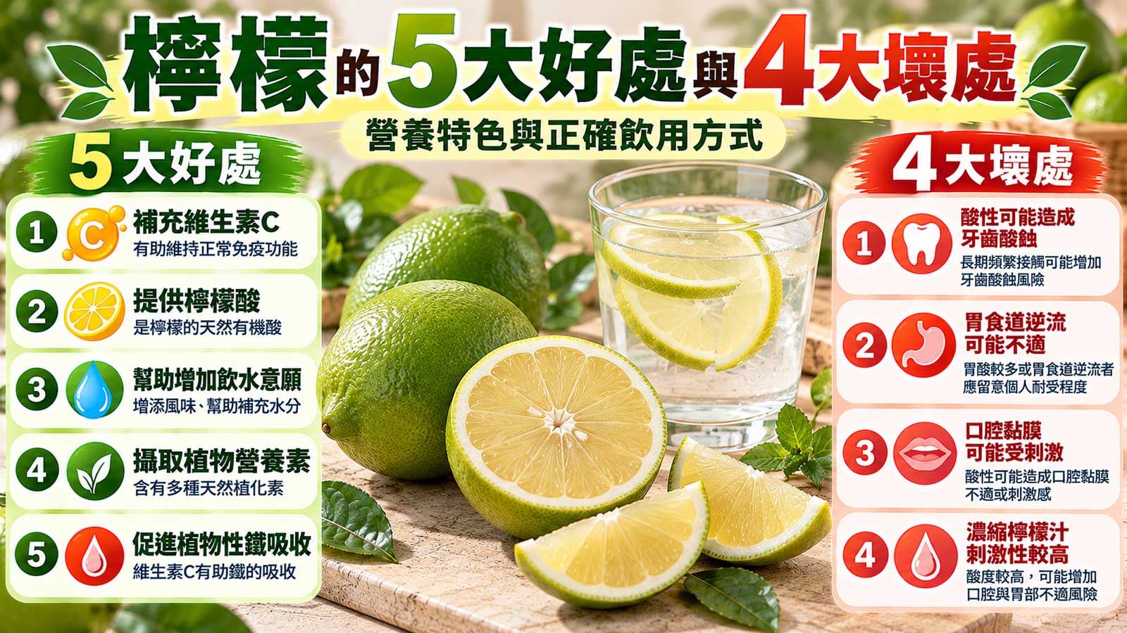 檸檬的5大好處與4大壞處及食用注意事項，綠皮檸檬與檸檬水營養比較｜北投之家水果買賣平台