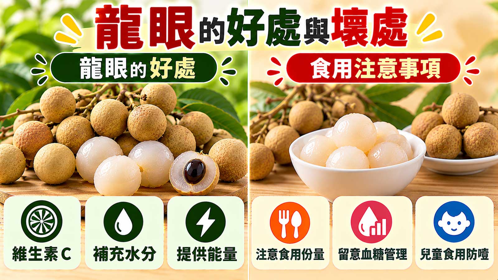 龍眼的好處與壞處，黃褐色果殼、半透明果肉及營養與食用提醒