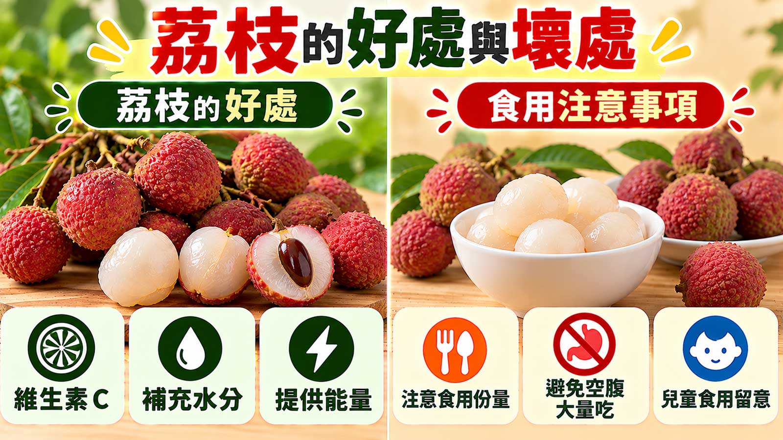 荔枝的好處與壞處,紅色果殼、半透明果肉及營養與食用提醒