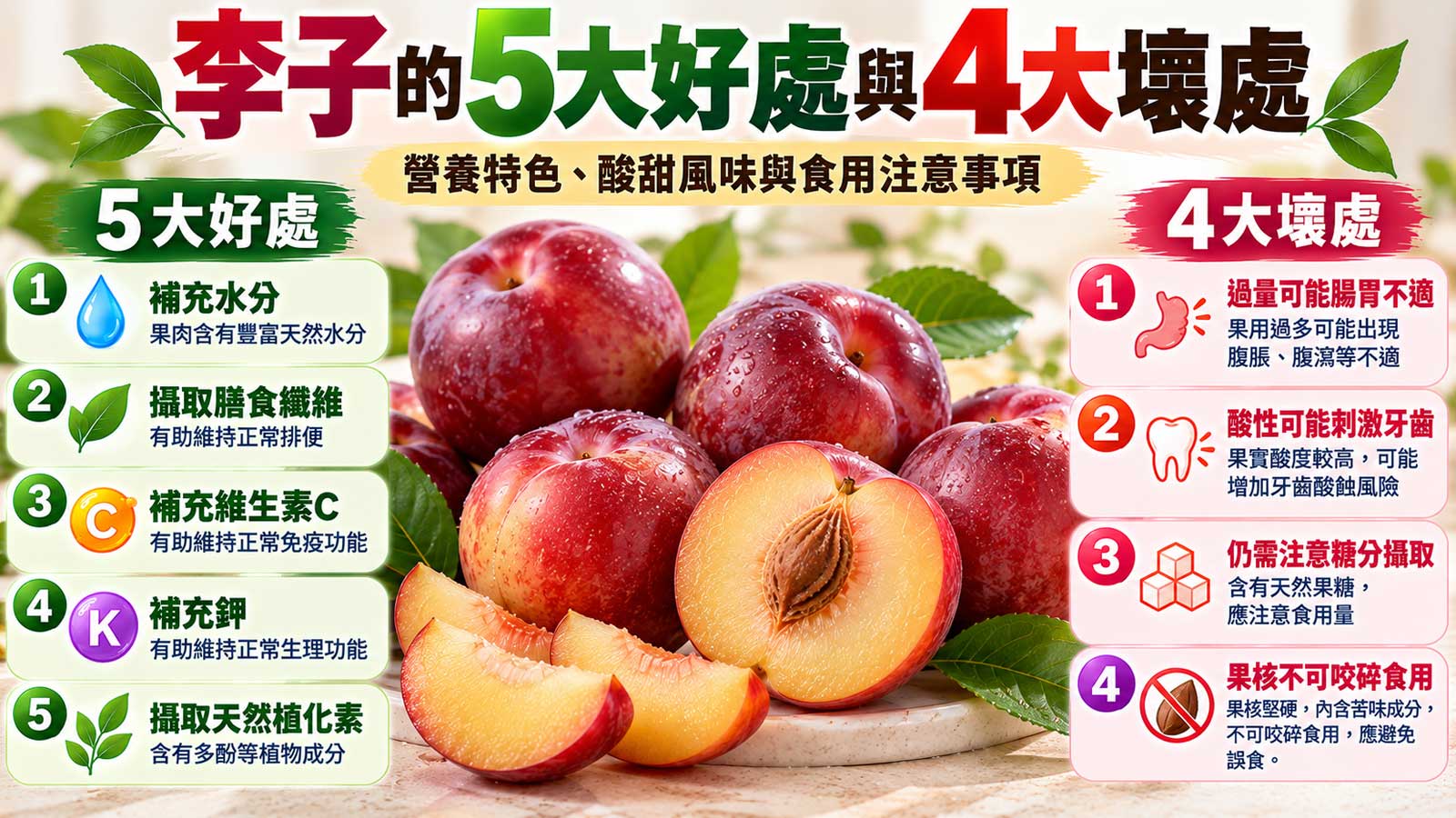 李子的5大好處與4大壞處，紅皮黃肉李子的營養與食用注意事項