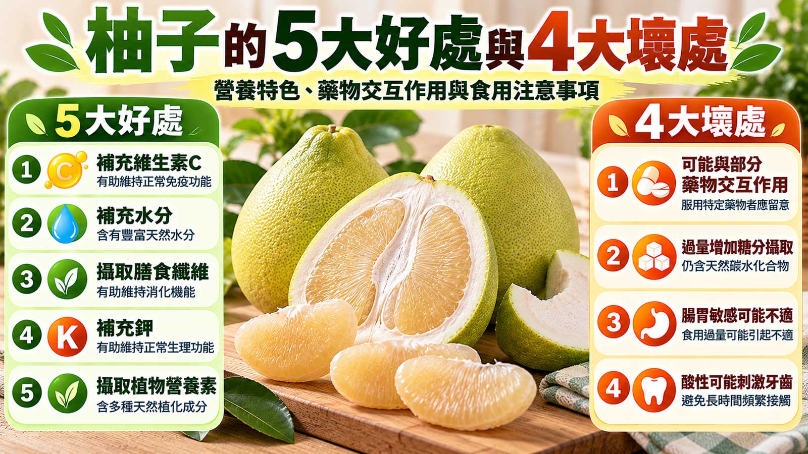 柚子的5大好處與4大壞處及食用注意事項，台灣文旦柚營養與食用風險比較｜北投之家水果買賣平台